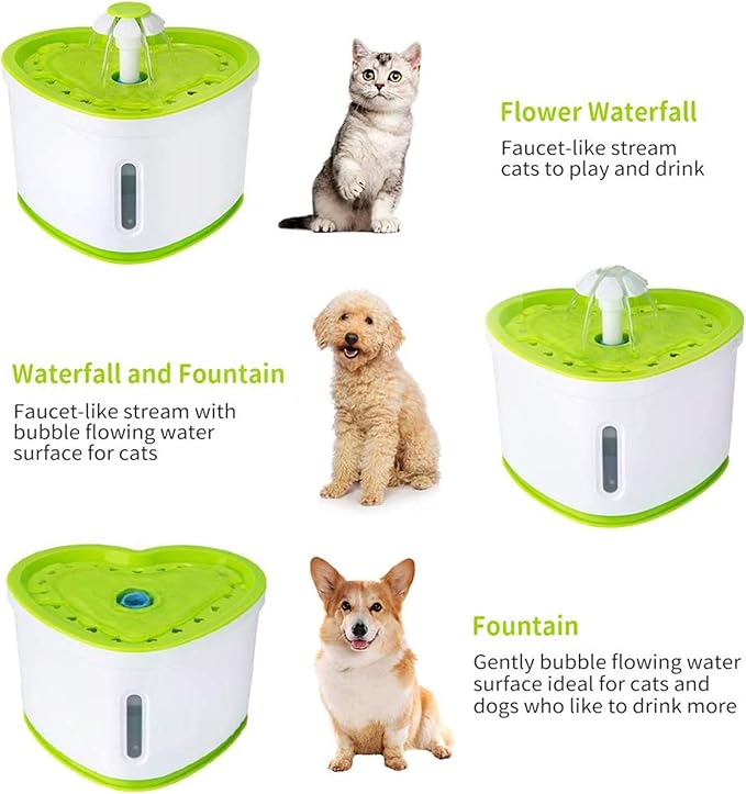 Cat Water Fountain 2L Pet Drinking Fountain,Automatic Cat Puppy Dog Water Dispenser,LED Night Vision Water Level Window, Intelligent Auto Shut Off and Ultra-Quiet Pump, 4 Replacement Filters