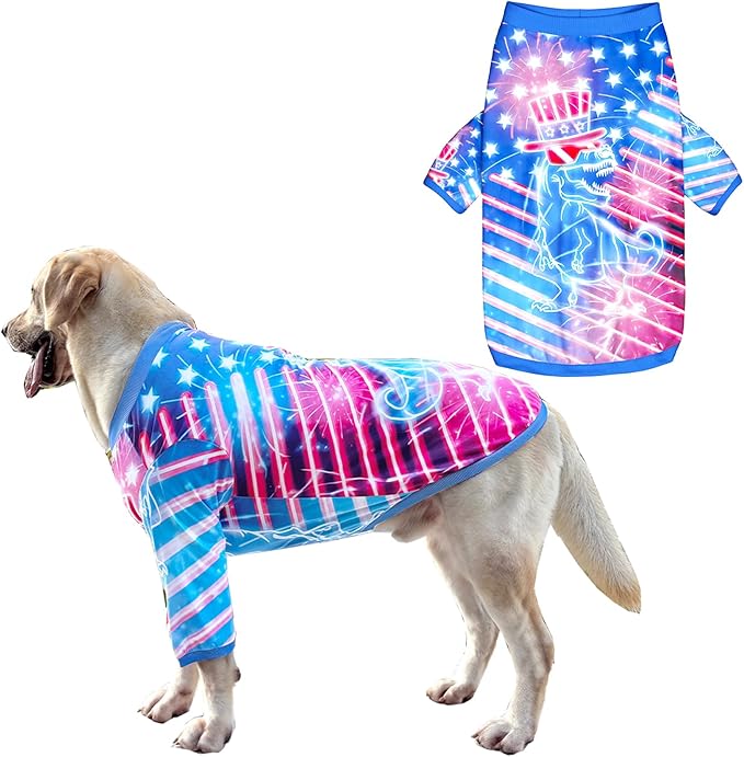 Dog Dinosaur T Shirts with American Pattern Printed Pet Shirt Softable Pajamas for Large Dogs,L 4th of July