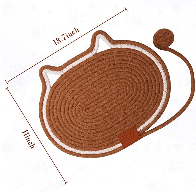 Cat Scratcher Mat Natural Cotton Rope Oval Horizontal Floor Cat Scratch Bed Pad with Ball Toy Protector for Furniture Floor Wall (Brown, 1PC)