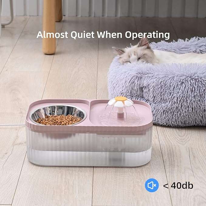 Cat Water Fountain and Food Bowl + 9 Pcs Filters (Pink)