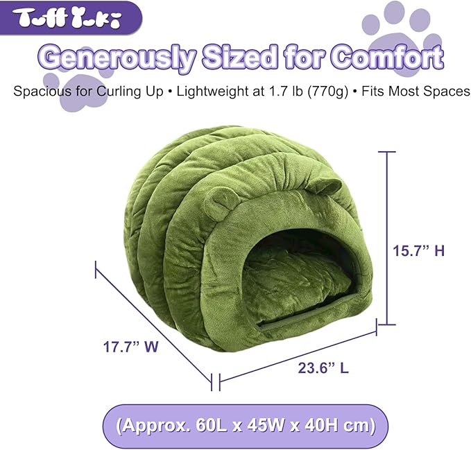 Cat Cave Bed, Orthopedic Memory Foam Anti Anxiety Cat Bed for Indoor Cats, Cozy Plush Caterpillar Tunnel Cat Bed, Non Slip Pet Bed Fits Cats Up to 15 lbs, Green