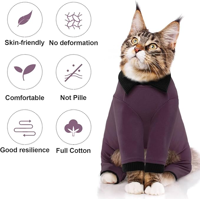 QBLEEV Sticky Hair Cat Clothes, Soft Cat Pajamas for Cats Only, Prevent Lost Fur Kitten Sweater Onesie, Stretchy Recovery Suit for Female Male Cats After Surgery Daily Wear, Fuchsia, XS