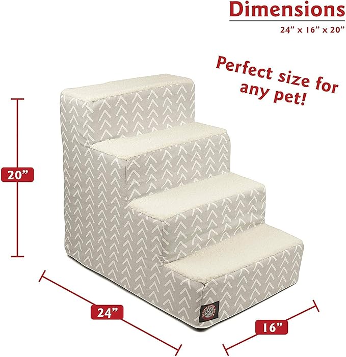 Majestic Pet 4 Step Portable Dog Stairs for Small Dogs to get on Bed Supports 250 lbs or Less – Dog Steps for High Bed with Machine Washable Cover –Pet Stairs for Cats Boho Arrow Light Gray