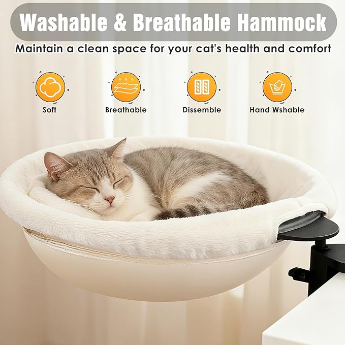 IPOW Heavy Duty Steel Frame 180° Rotating Cat Desk Bed Semi-Circular Cat Bed, Soft Faux Rabbit Fur Material, Suitable for Various Desktops-Maximum Hold Up to 40lb
