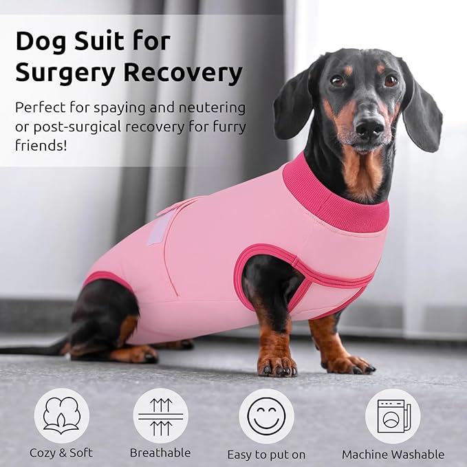 Queenmore Recovery Suit for Dogs Cats After Surgery, Dog Surgical Recovery Suit Onesie,Breathable Cotton Dog Surgery Suit Female Spay, Prevent Licking Pet Surgery Recovery Suit, Pink,XL
