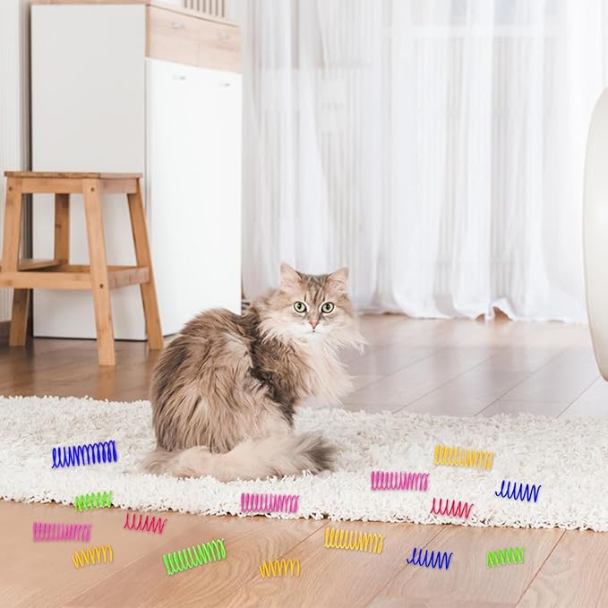Andiker Cat Spring Toy, 12pcs 3.5 inch Spiral Cat Toy Interactive for Indoor Cat, Elastic Colorful Plastic Cat Coil Spring Toy New Upgrade Extended Large Spring Toy for Kitten Relieve Boredom