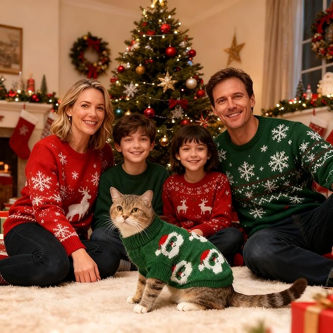 BWOGUE 2 Packs Cat Christmas Sweater Dog Sweaters Pet Cat Winter Knitwear Warm Clothes Pet Santa Claus Merry Christmas Pets Sweaters for Kittys and Small Dogs