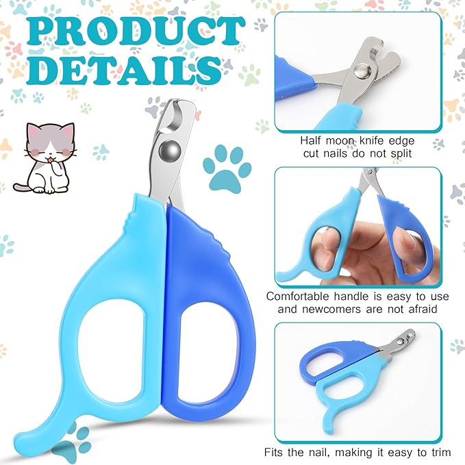Therwen 12 Pcs Cat Nail Clipper Bulk Cat Nail Trimmer Kitten Claw Clippers Pet Nails Cutter Claw Care for Cats Kittens Bunny Puppy Rabbit Gatos Sharp Safer (Moon-Shaped,Morandi Colors)