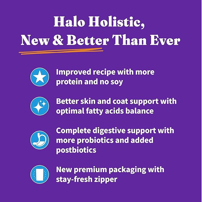 Halo Holistic Cat Food Wild Caught Whitefish Formula, Healthy Grains Dry Cat Food, For Sensitive Stomach Support, Kibble for Adult Cats, 3 lb Bag