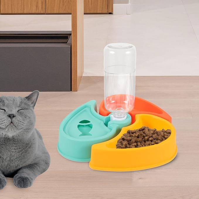 COLLBATH Automatic Pet Feeder Bowl with Dry Wet Food Separation Puppy Water Bowl Plastic 2.5l Capacity Suitable for Cats and Dogs at Home Or Travel