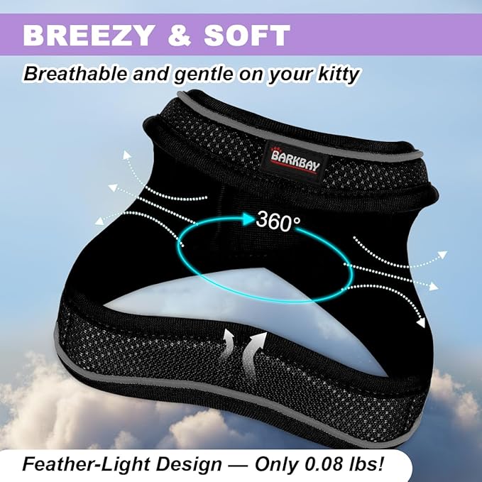 Cat Harness and Leash Set,Escape Proof Kitten Harness,Step in Adjustable Soft Lightweight,Easy Control,Reflective Strips Comfortable for Walking Travel(Black,M)