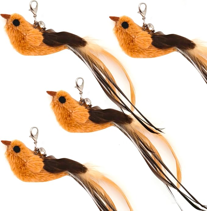 miwoowim 4 Bird Cat Wand Toy Refill for Indoor Cats, Interactive Birds Simulation Set,Door Hanging Feather Cat Toys String Wand Replacement Attachments