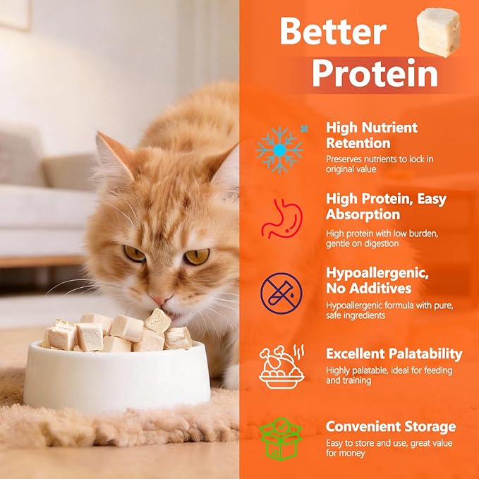 6.35oz/180g Freeze-Dried Chicken Treats for Cats & Dogs, High Protein Single Ingredient, Grain-Free & No Artificial Additives, Healthy Pet Daily Food Companion & Training Reward Snacks