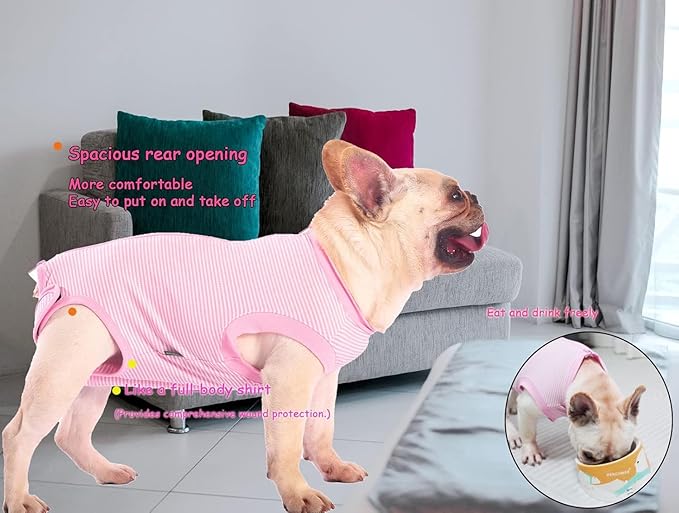 Dog Surgery Recovery Suit Dogs Neuter Spay Female Male Protective Clothes,Pink-White Striped M