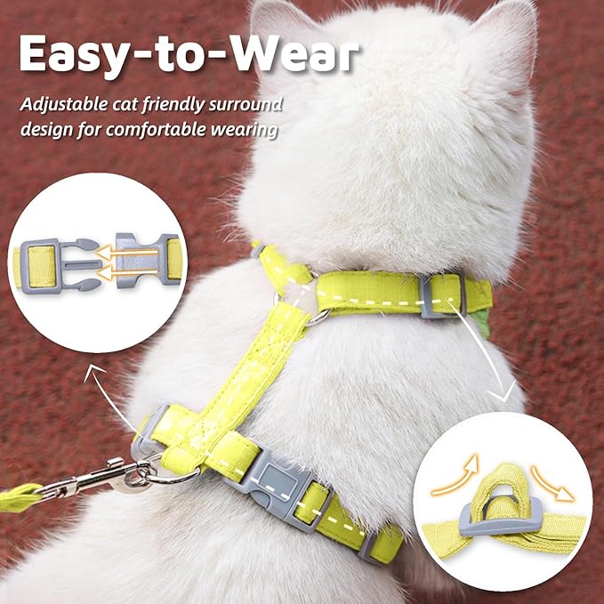 Escape-Proof Cat Harness and Leash Set - Adjustable and Comfortable - Ideal for Walking Cat Outdoors - Fits Small Dogs, Kittens, Medium, and Large Cats (Green, M)