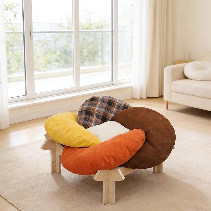 Elevated Bed Featuring Raised Cat Chair Dog Nesting Bed Indoor Furniture Removable Cushion Stable Solid Wood for Small Dog Kitten Suitable
