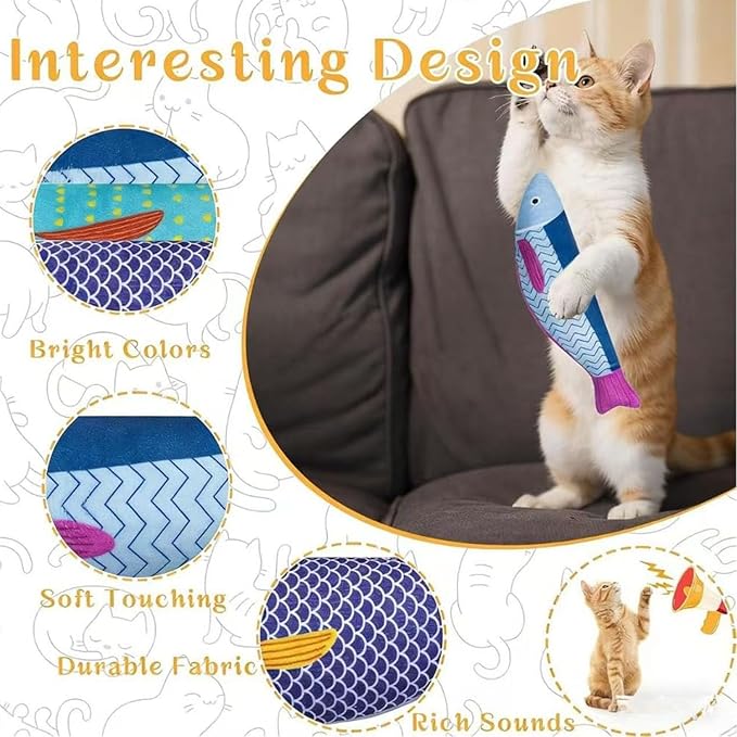 2 Pcs Fish Shaped Catnip Toys Crinkle Sound Cat Chew Toys for Teething Interactive Plush Toys for Indoor Cats Self Play Chew Sticks Bored Relief Perfect Cat Gift (2 Pcs Pack)