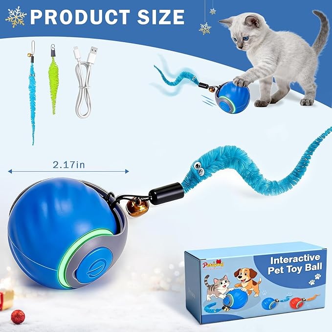 2-Pack Smart Cat Toy Ball, Automatic Rolling Interactive Cat Toys for Indoor Cats, Motion Activated 2 Speeds Rechargeable Cat Enrichment Toy with 4 Tails, Perfect for Kittens & Adult Cats