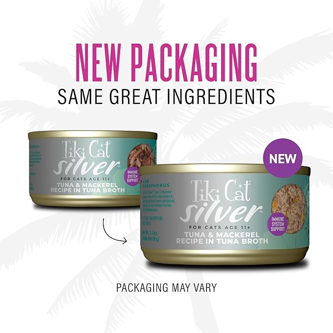 Tiki Cat Silver Wet Cat Food for Seniors, Tuna & Mackerel, 2.4 oz. Cans (12 Count)