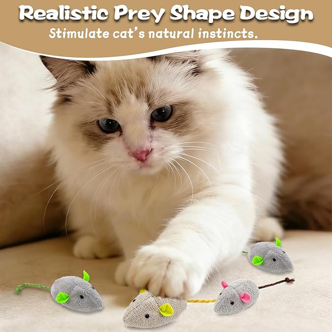 12 Pack Mouse Toys for Cats,Catnip Toy Mouse, Plush Mice Toys for Cats, Cat Nip Mice for Indoor Cat, Kitten Plushie Engaged Entertained Interactive Exercise Kicker Chew Fetch Toy (Value Bulk)