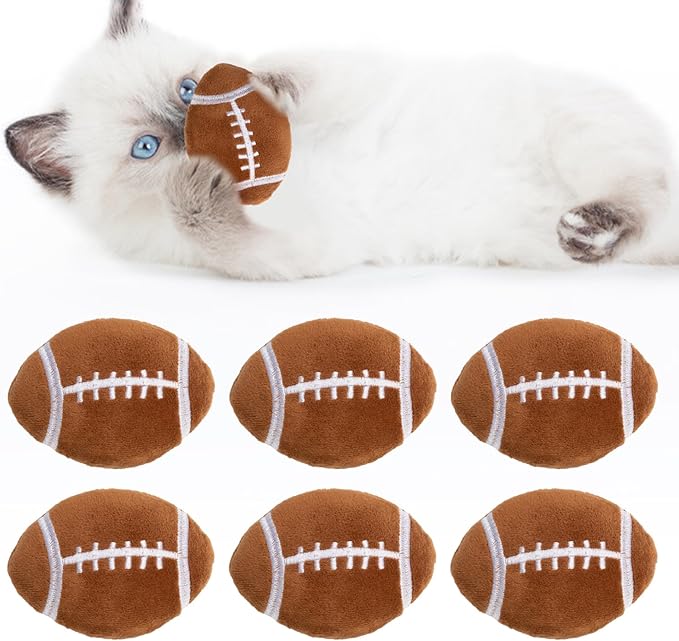 6pcs Catnip Toy, Indoor Football Shaped Cat Toy Plush Interactive Chew Bite Toys for Cat Kitten Indoor Festive Holiday Cat Lover Gift