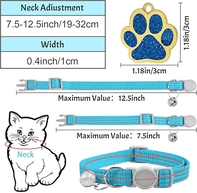 CAMAL Reflective Cat Collar with Name Tag, Personalized Cat Collar Breakaway with Bell, Customized Cat Collar Adjustable for Girls & Boys