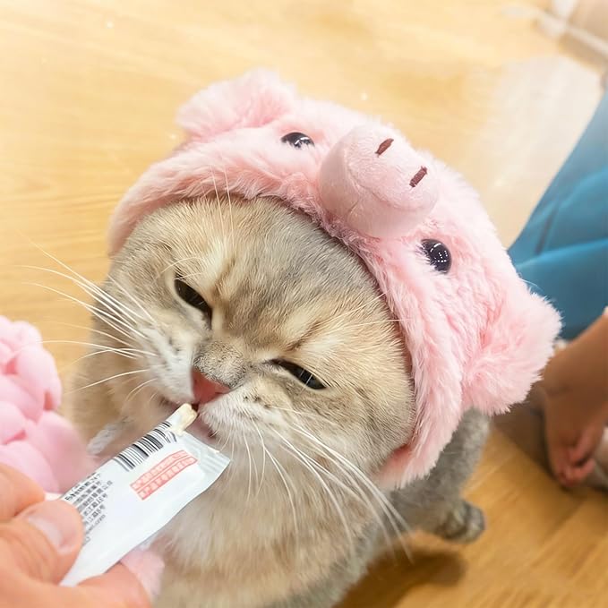 Adorable Pet Plush Headwear, Soft Small Pet Costume Warm Hat for Cat Puppy Dog, Cute Comfortable Pet Head Cover Ear Muffs for Festival Party Activity, Pig, 1 Piece