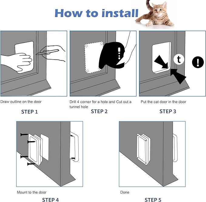Wordcam Medium Cat Door Flap, 4 Way Locking Cat Door for Interior Exterior Doors, Pet Door for Cats Kitty Kittens Doggies, Robust, Weather-Resistant (Black, M)