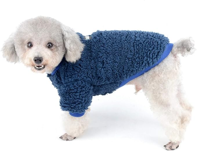Zunea Sherpa Small Dog Sweater Coat Winter Fleece Puppy Clothes Warm Chihuahua Jacket Jumper Clothing Fall Pet Cat Doggy Boy Girl Shirt Apparel for Cold Weather Blue XL