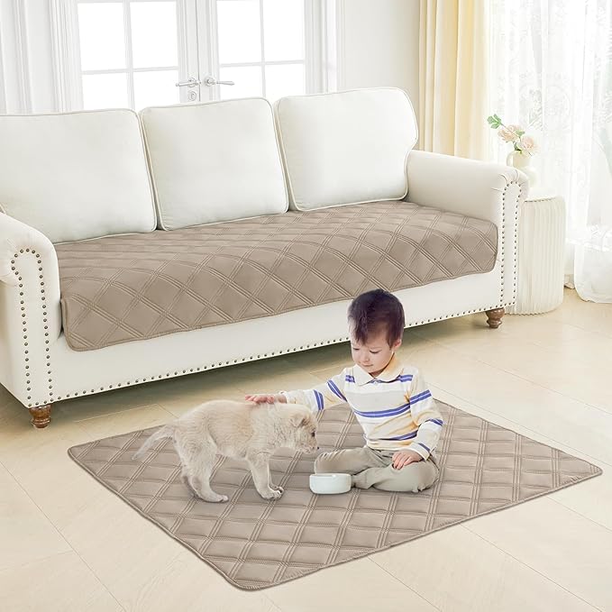 Smiry Waterproof Dog Bed Cover Blanket 52x82, Soft Reversible Pet Blanket, Washable Leakproof Cats Dogs Couch Cover for Sofa, Couch, Furniture, Taupe/Taupe