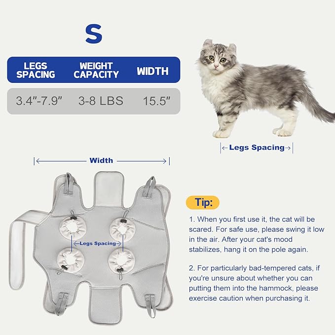 Supet Cat Grooming Hammock Harness for Nail Trimming, Cat Grooming Hanging Sling for Nail Clipping, Pet Restraint Holder for Cutting Nails, Medicine, Ear & Teeth Cleaning, Eye Care (Grey S)