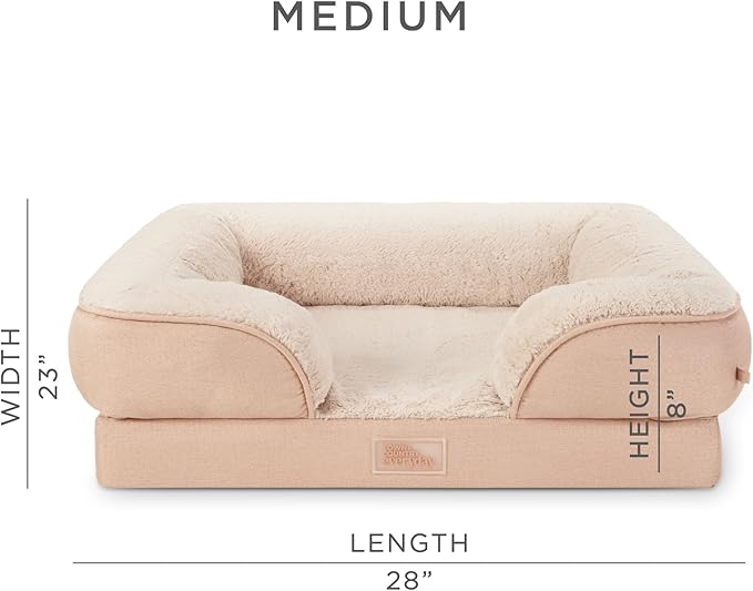 Town & Country Everyday CuddleTown Comfy Solid Bolster Sofa Pet Bed, Supportive & Calming Egg Crate Foam, Non-Slip Bottom, Machine Washable Cover, Warm Taupe, Medium 28"x23"x8"
