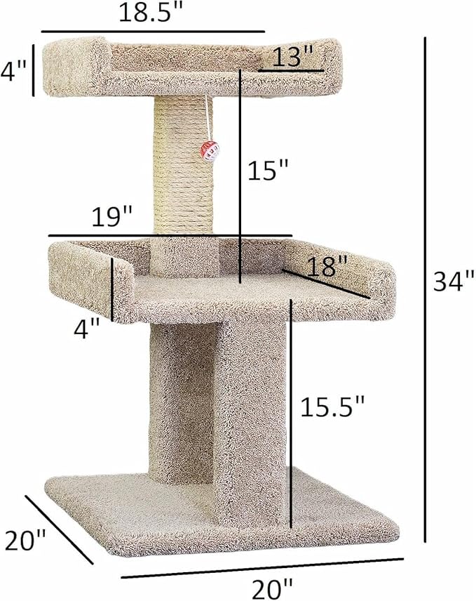Maykoosh Artisanal Abode Spacious Cat Tree Perch for Large Cats, Durable Carpet Upholstered Cat Play Tower, Sturdy Wood Construction Beige