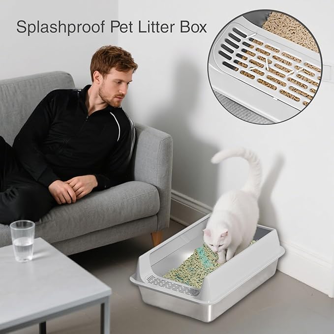 Cat Toilet - Thickened Pet Litter Box, Durablee Odor Control Design, Easy Cleaning with Matching Scoop, Anti-Splash High Wall Structure | Practical Indoor Outdoor Solution for Living Room Use