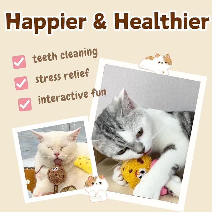 CECE PAW 4 Pack Catnip & Silvervine Lollipops, Cat Chew Toy for Kitten Teething, Interactive Cat Toy for Bored Indoor Cats, Cat Kicker Toy