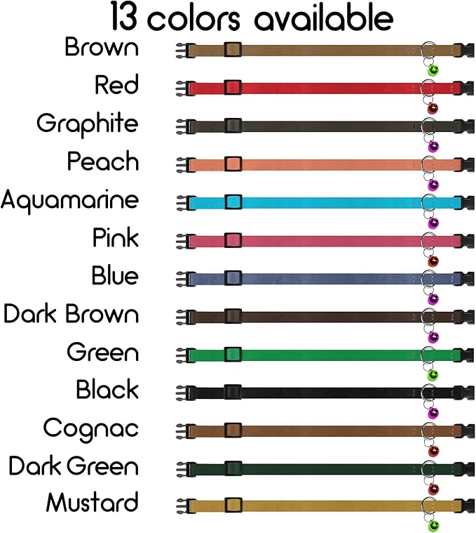 Muromto Breakaway Cat Collar Leather Soft Adjustable Pet Kitten Collars with Bell Pink Brown Blue Green Red (Blue)