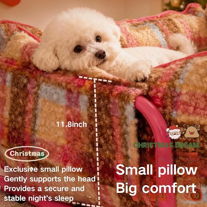 Vintage Furniture Style Sofa Pet Bed - Detachable Washable Plush Dog & Cat Couch with Metal Frame, Retro Style Pet Furniture, Soft Cozy Support for Pets (L)