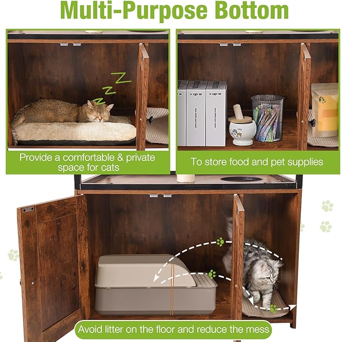 GUTINNEEN Cat Litter Box Enclosure with 4 Levels Cat Tree, 57.5 Inch Indoor Hidden Covered Cat Beds & Furniture, Cat House for Multi Small Pet Large Kitten Kitty