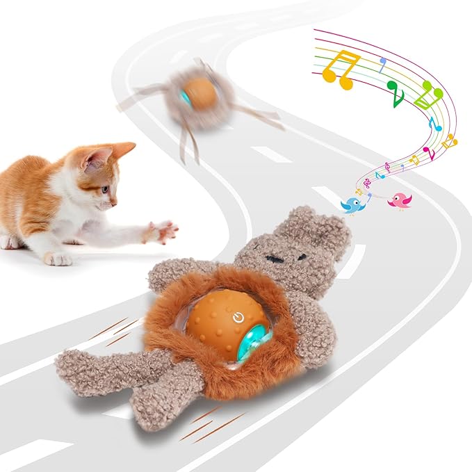 Salodal Interactive Cat Toys for Indoor Cats,Fast Moving Ball with Rabbit Cover,Bird Chirping Toy for Bored Indoor Adult Cats,Automatic Kitten Toys,Smart Self Play Ball,Motion Activated, Rechargeable