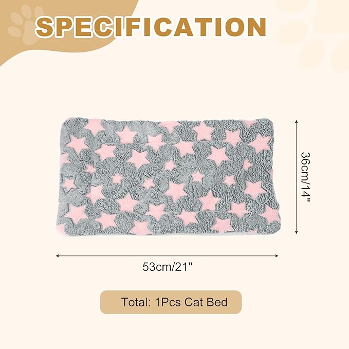 Dog Cat Bed Mat, Soft Coral Fleece Pet Cushion Pad with Cute Star Print, Warm Washable Pet Bed 21x14 Inches, (Gray Pink), Intended for Medium Small Dog Cat