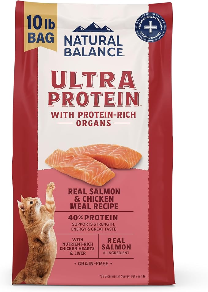 Natural Balance Ultra Protein Dry Cat Food, Real Salmon & Chicken Meal Recipe with Chicken Liver & Chicken Hearts - 10 lbs.