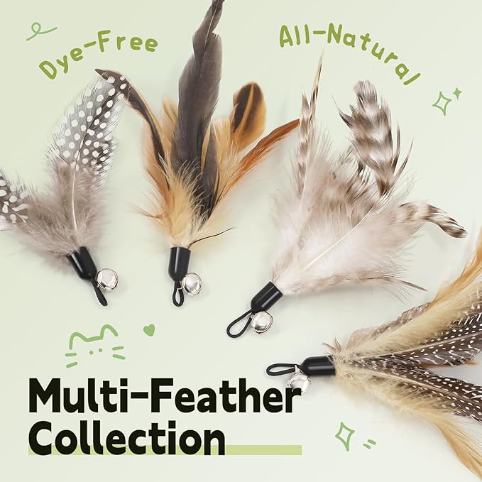 SONGWAY Interactive Cat Feather Toys - Cat Wand Toy Set with Retractable Teaser Wand and 6 PCS Natural Feather Refills, Da Bird Cat Toys for Indoor Cats Kittens