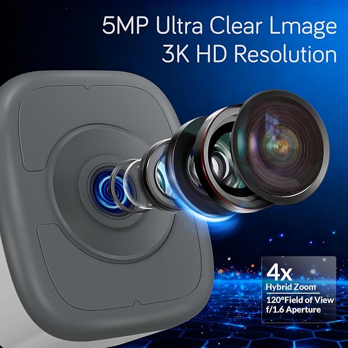 5MP 3K Window Camera, Indoor Camera for Outdoor Monitoring Through Glass, 2.4GHz/5GHz WiFi, Full Night Vision, AI Human Vehicle Detection, No Subscription, 24/7 Recording, Easy Installation