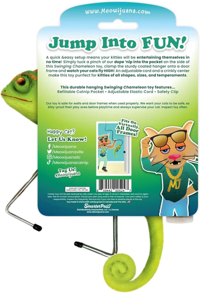 Meowijuana Chameleon Jump 'n' Jamb Door Hanging Cat Toy and Honeysuckle Haze Catnip Blend | Refillable Interactive Catnip Toy | Catnip Grown in North America