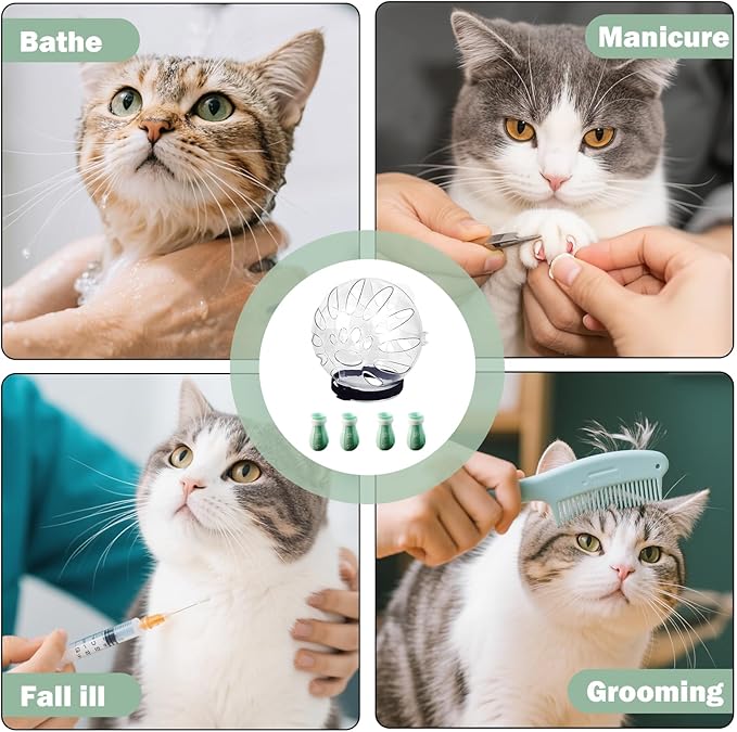 Cat Head Cover,Cat Bubble Muzzle,Cat Helmet for Grooming,Adjustable Hood,Anti-Bite Helmet,with 4 Silicone Paw Shoes,for Pet Bathing Shaving Nail Trimming