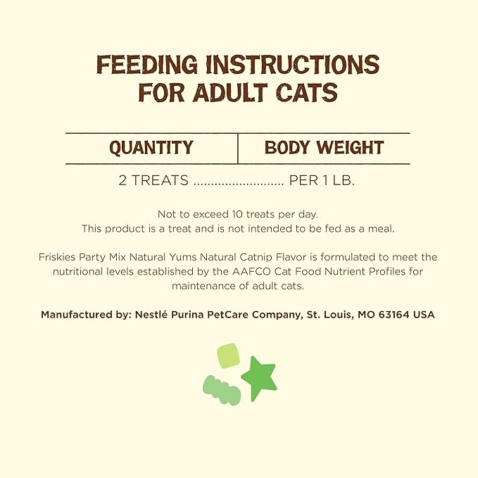 Friskies Purina Made in USA Facilities, Natural Cat Treats, Party Mix Natural YUMS Catnip Flavor - 20 Ounce (Pack of 2)