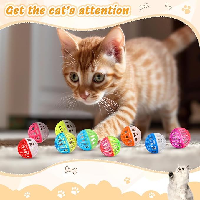 Silkfly 30 Pcs Value Cat Toy Balls with Bells, Plastic Lattice Jingle Balls for Kittens, Interactive Chasing & Pounce Rattle Toys, Assorted Colors