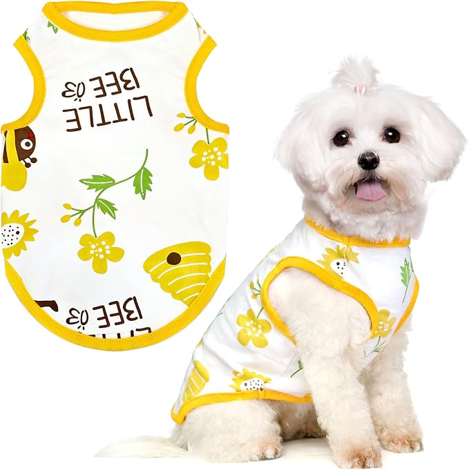PETCARE Cartoon Dog Shirts for Small Dogs Cute Dog Clothes Yellow Bee Tshirt Soft Cotton Puppy Pajamas Breathable Sleeveless Pet Tank Top Spring Summer Dogs Clothes for Chihuahua Yorkie Shih Tzu