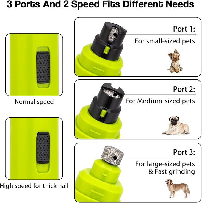 Casfuy Dog Nail Grinder Upgraded - Professional 2-Speed Whisper-Quiet Electric Pet Nail Trimmer Painless Paws Grooming & Smoothing for Small Medium Large Dogs & Cats (Green)
