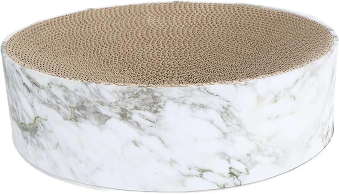 Round Cat Scratcher Bed, Corrugated Cardboard Scratching Pad Bowl for Medium Large Cats, Marbling Design Furniture Protector